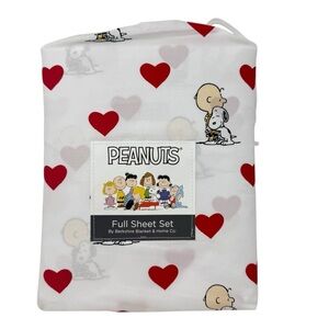 PEANUTS Full Sheet Set By Berkshire Blanket Snoopy Hearts NWT